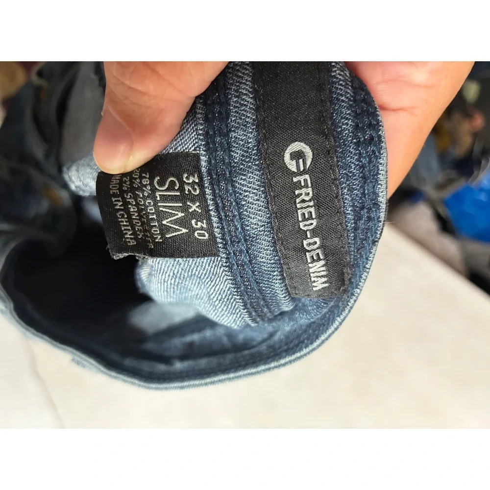 Fried Denim Mens Slim Fit Distressed Ripped Jeans Blue 32x30‎ skate grunge